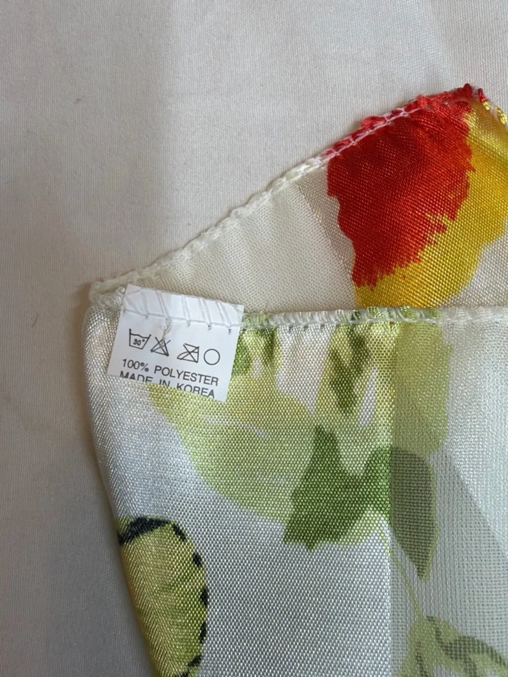 White Floral & Butterfly Satin-Feel Scarf in Red and Yellow